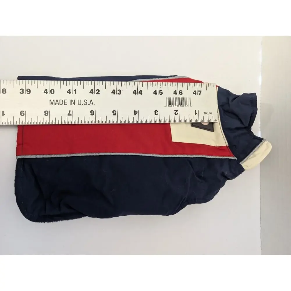 Tanner & Dash Dog Jacket Navy Red Cream Fleece Lined Button Front Pet Coat With